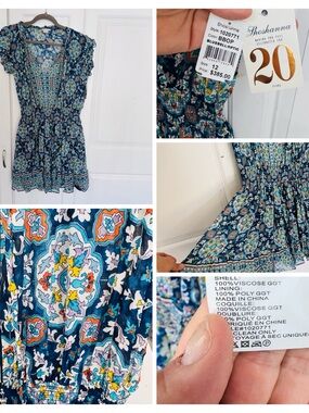 Shoshanna Blue Multi-Color Floral Print Smocked Mini Dress